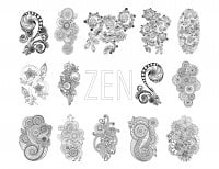 Zen & Anti-stress Coloring page : Abstract pattern inspired by flowers : Full set (Anti-stress / Zen Coloring Page)
