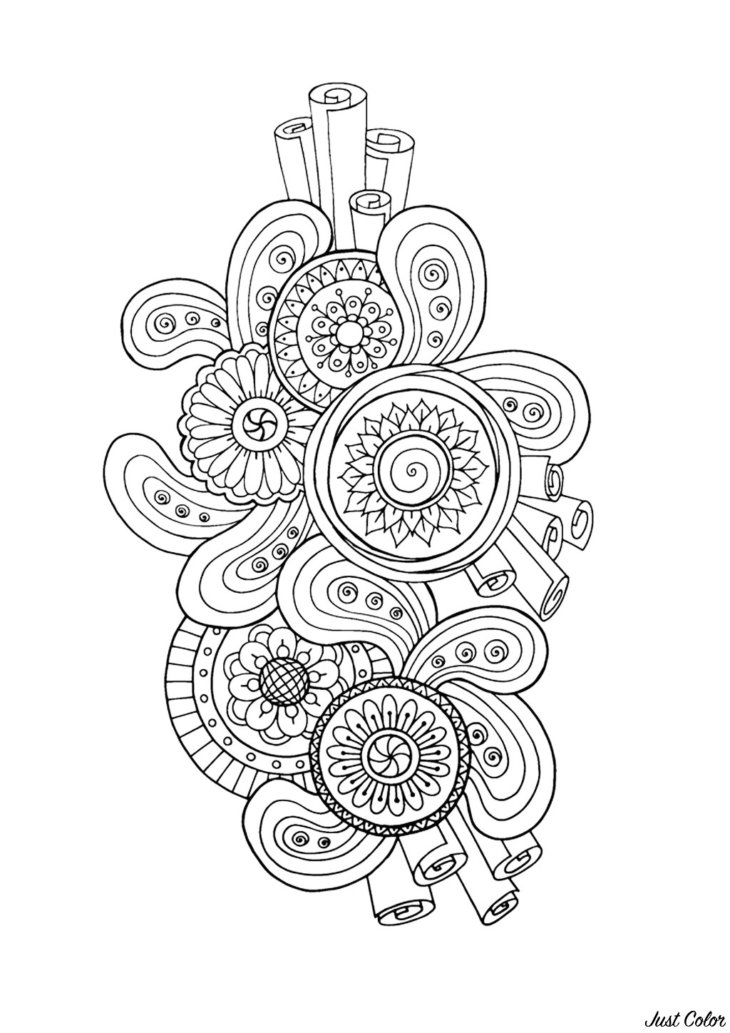 Zen & Anti-stress Coloring page : Abstract pattern inspired by flowers : n°3