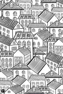 coloring-architecture-village-roofs