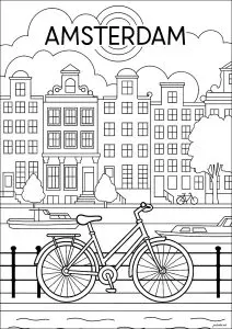 Amstardam (Netherlands): pretty houses, canals and a bicycle