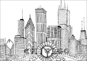 Hand-drawn Chicago skyscrapers