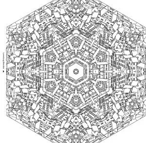 City buildings in a mandala