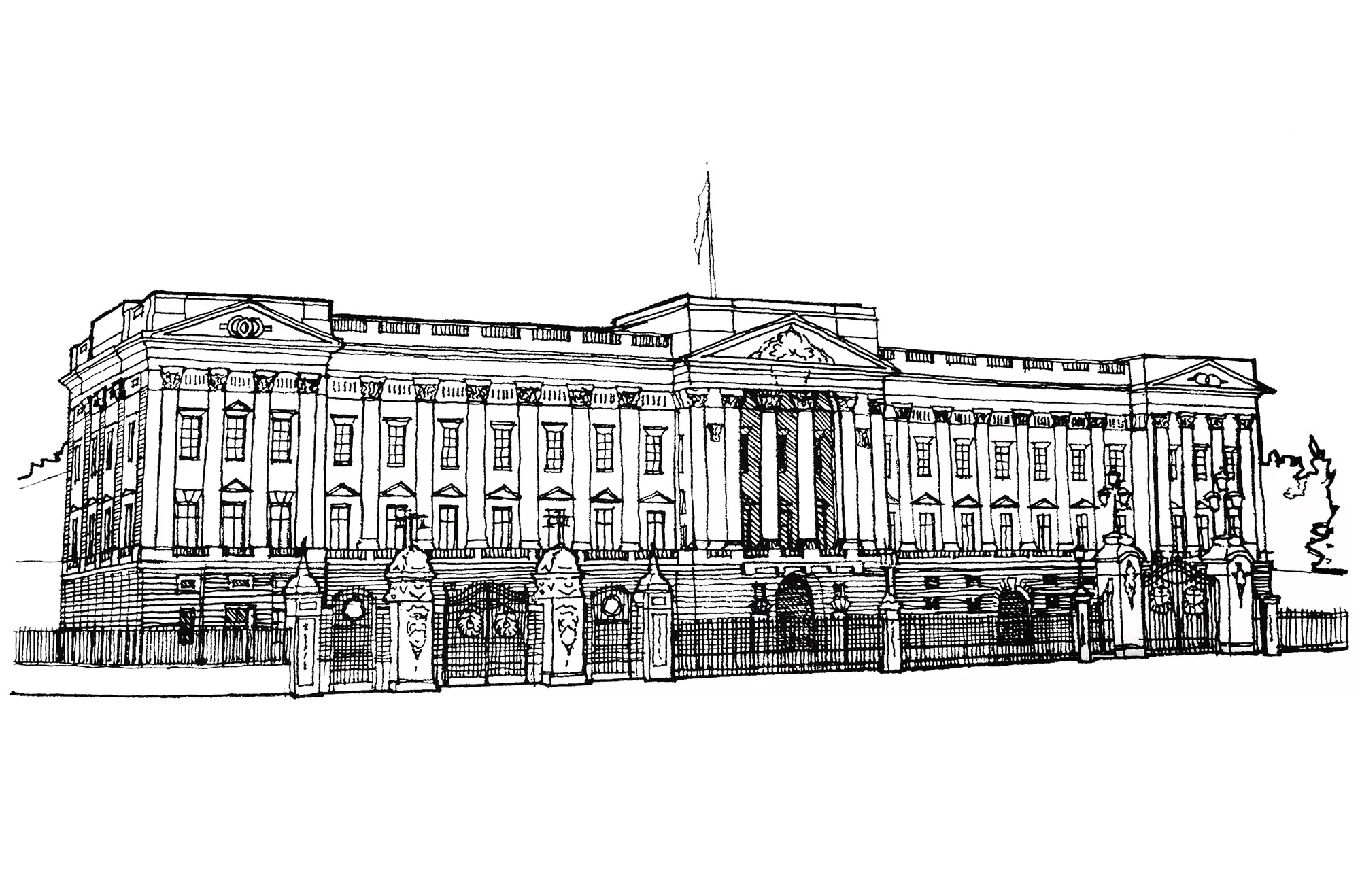 Buckingham palace illustration - 1820 (Printable Countries, cities and architecture Coloring Page for adults)