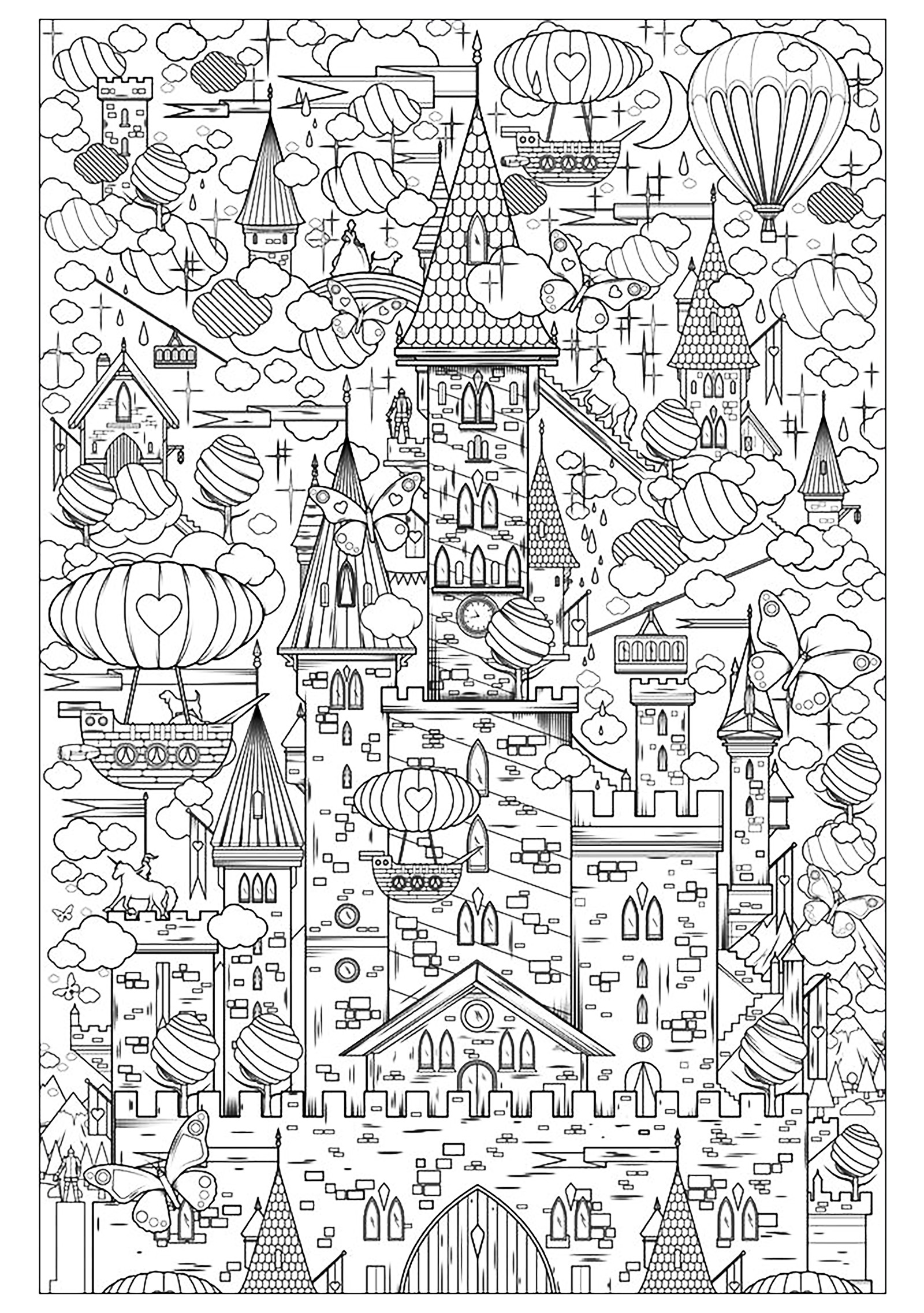 coloring castle adults adult architecture colouring incredible a4 mandala village living printable disney books volwassenen stress anti roofs futuristic therapy