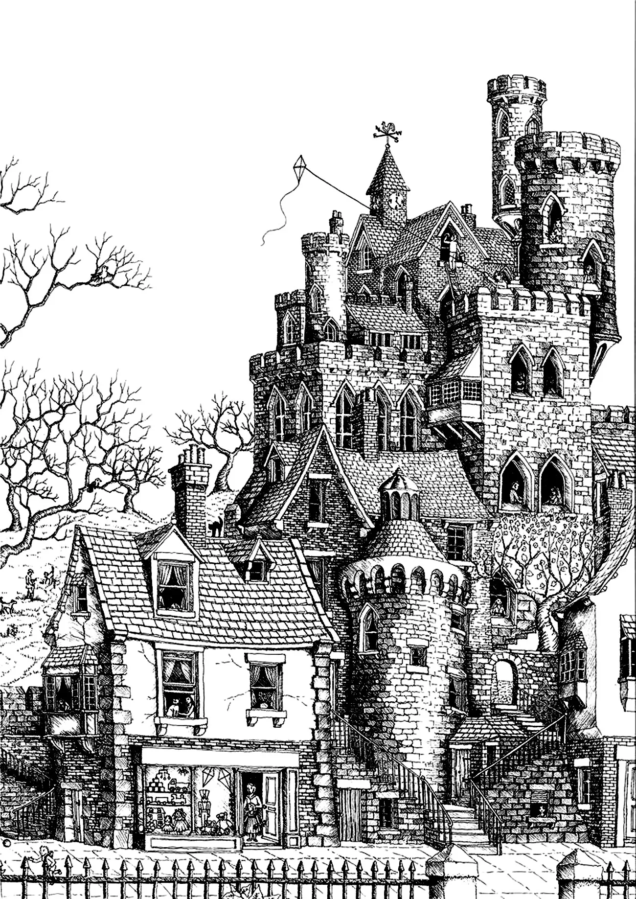 Architecture castle (Printable Architecture, countries and cities Coloring Page for adults)