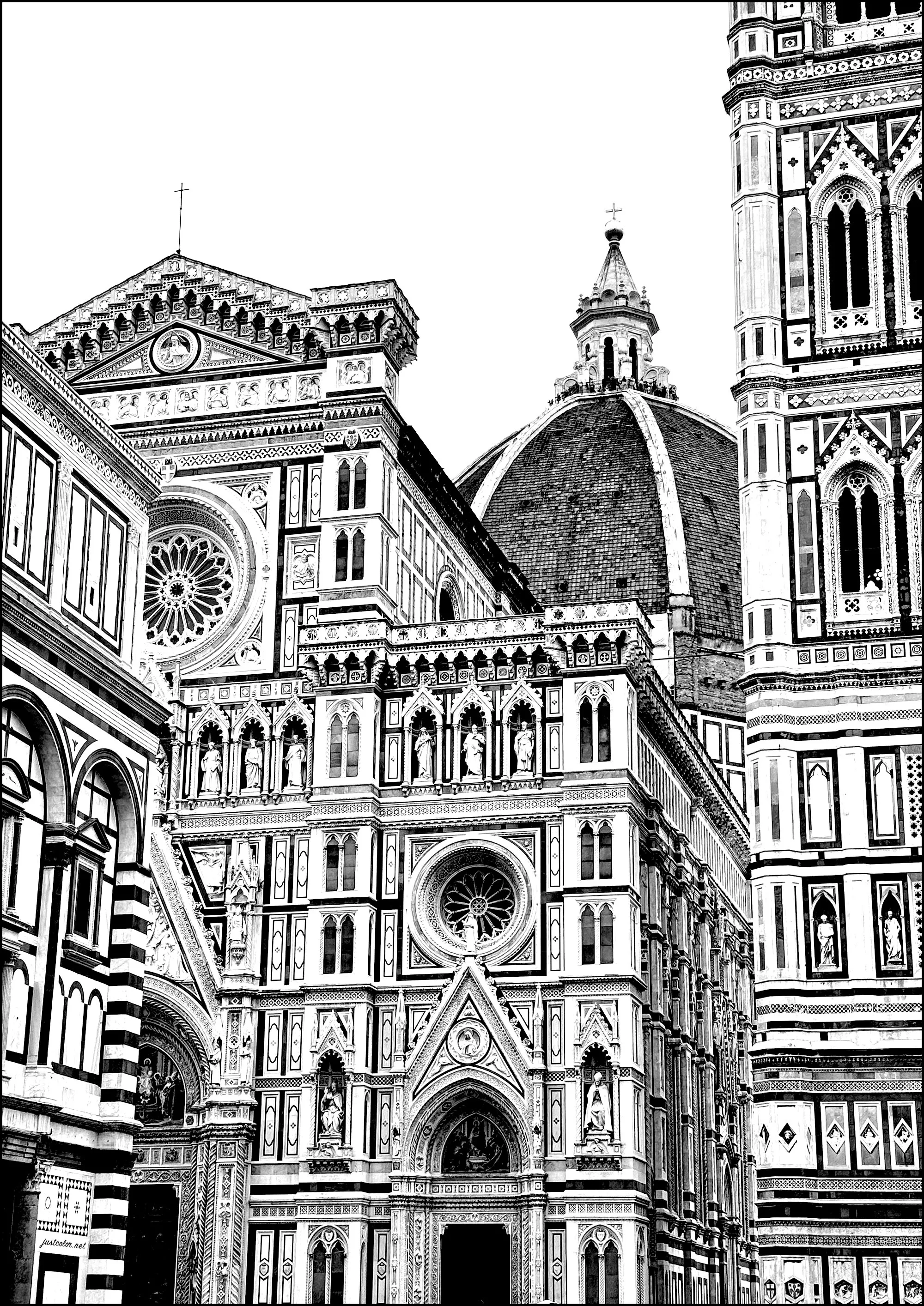 Piazza del Duomo (Firenze, Italie) (Printable Architecture, countries and cities Coloring Page for adults)