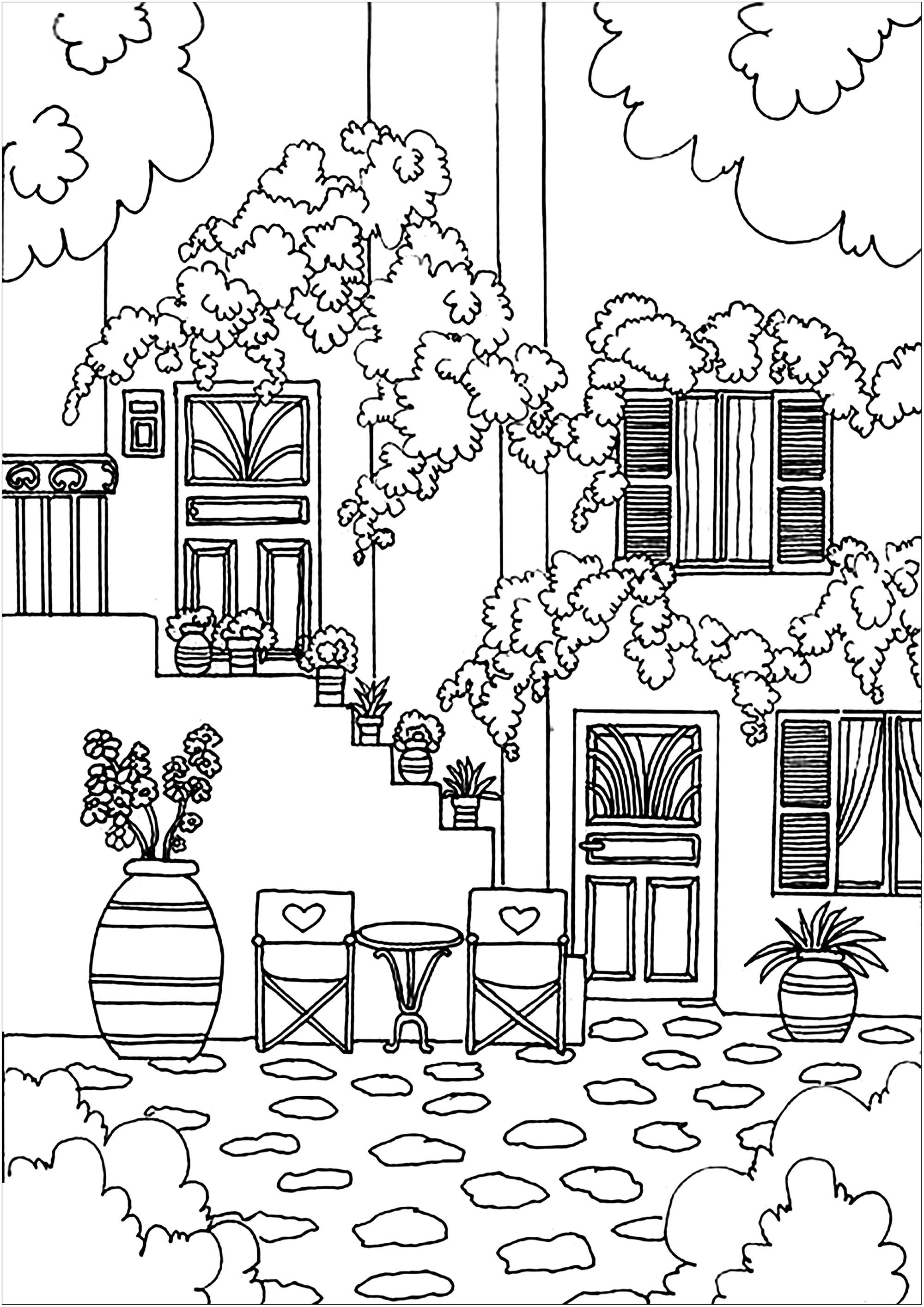 Pretty greek house with cute plants and flowers, Artist : Kerozen