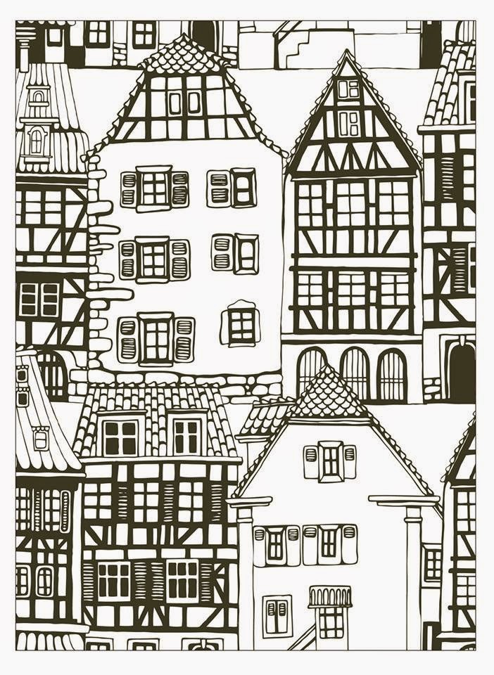 Architecture, Cities and Houses Coloring Page : House style alsace france Printable Architecture, Cities and Houses Coloring Page for adults : House style alsace france
