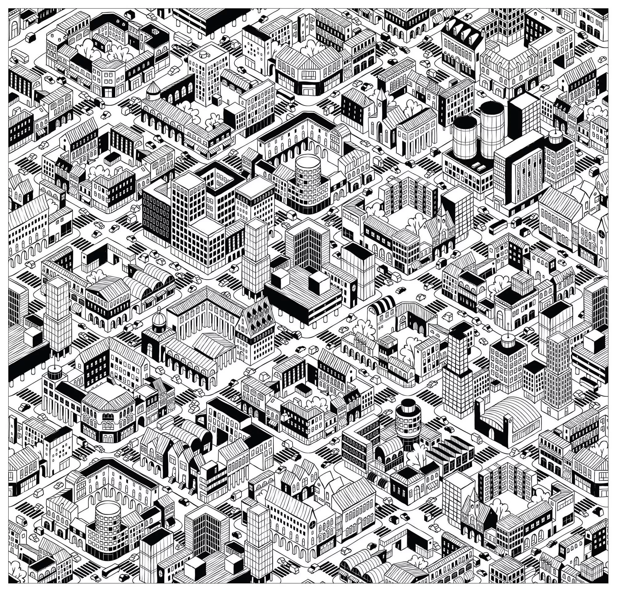 Incredible city (Printable Countries, cities and architecture Coloring Page for adults)