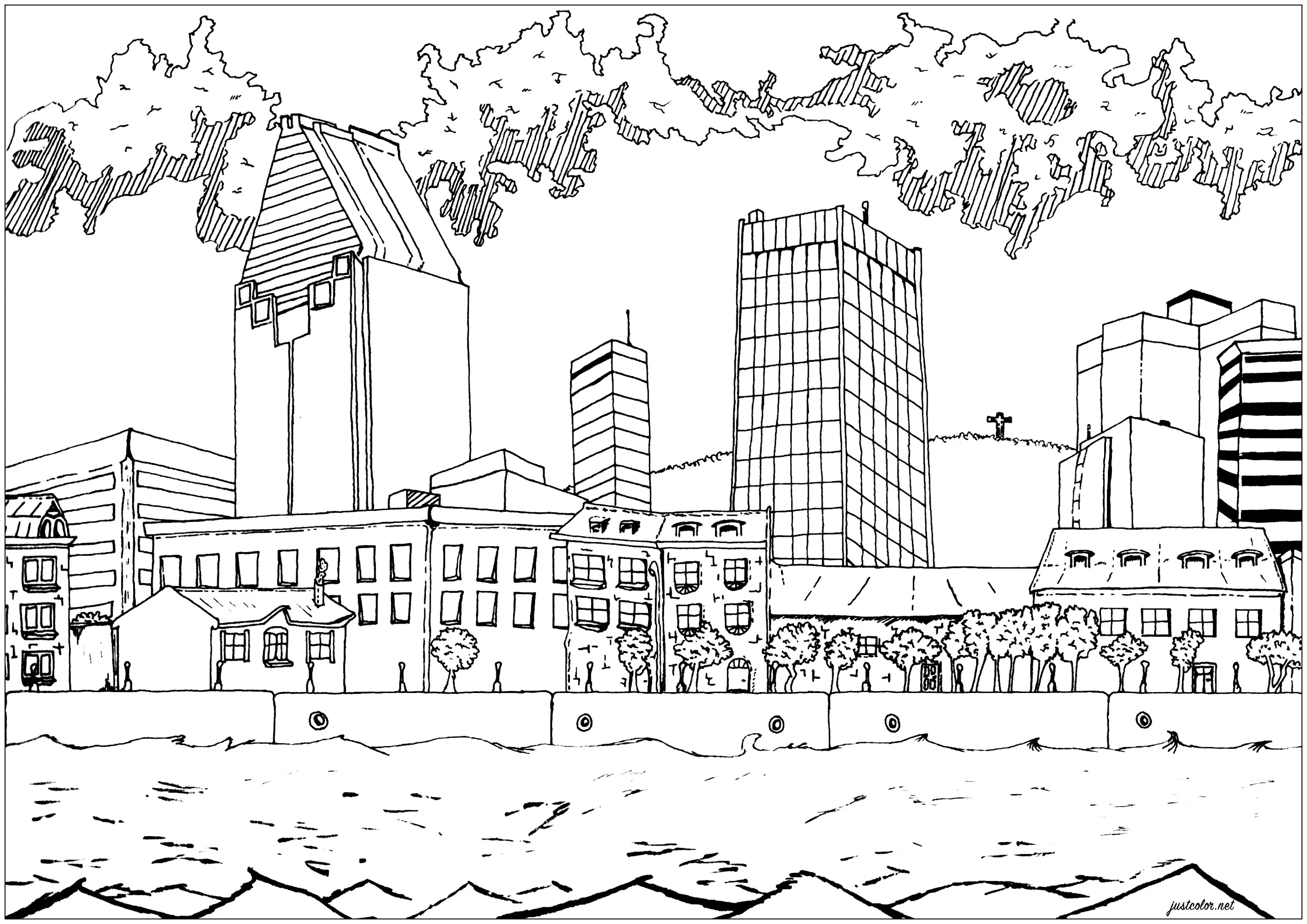 Montreal drawing (Printable Architecture, countries and cities Coloring Page for adults)