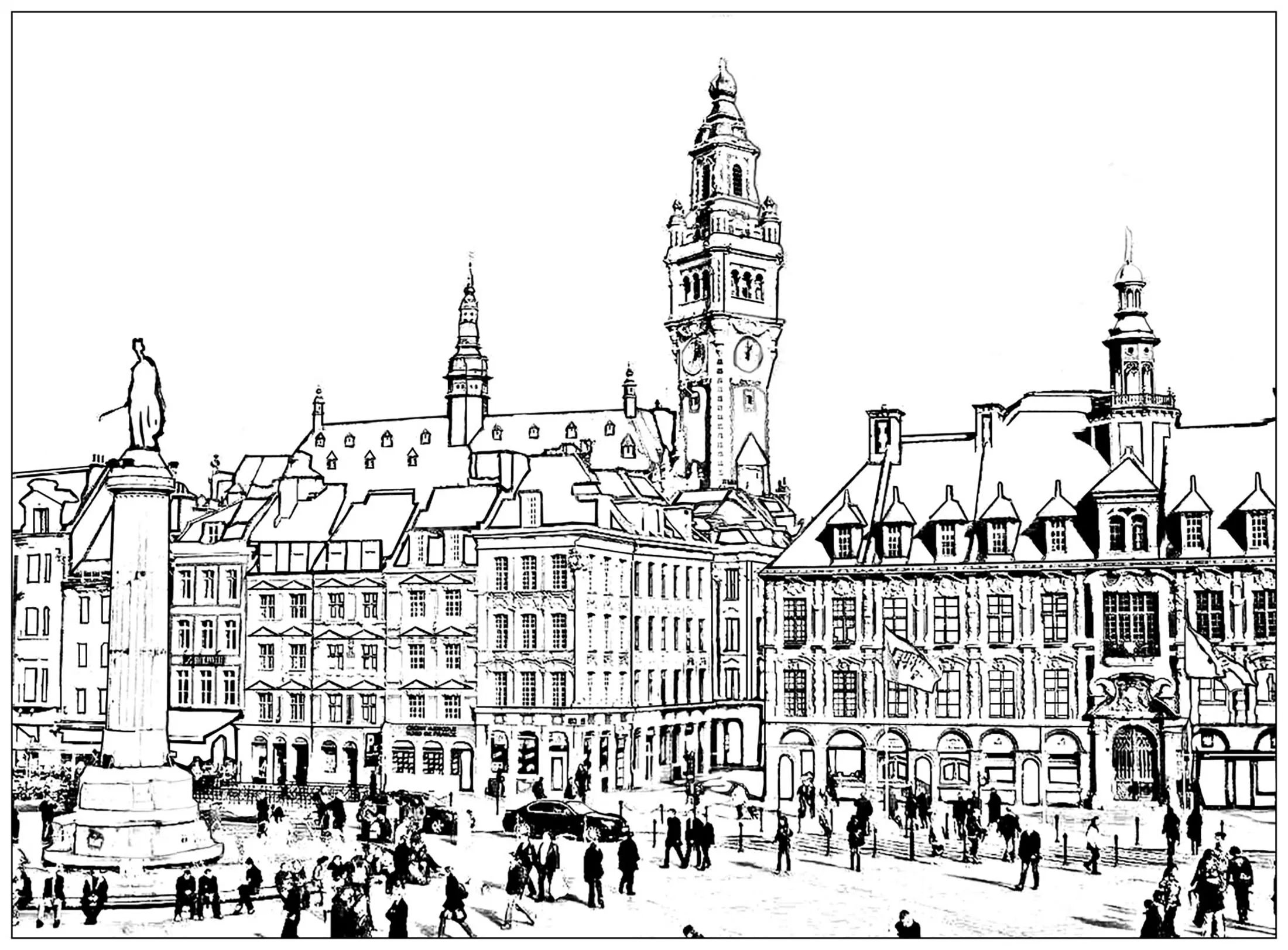 France lille (Printable Architecture, countries and cities Coloring Page for adults)