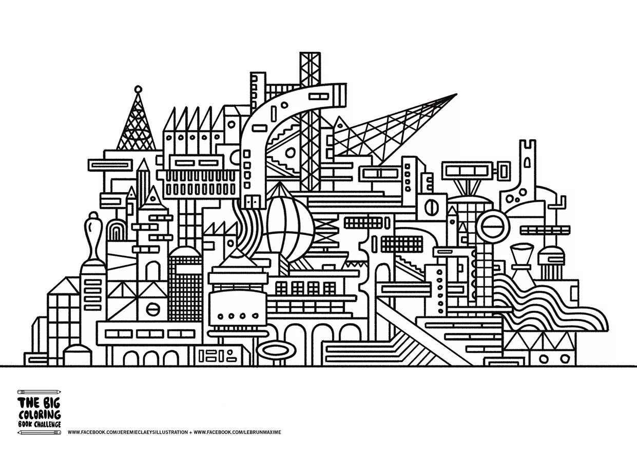 Twisted city (Printable Architecture, countries and cities Coloring Page for adults)