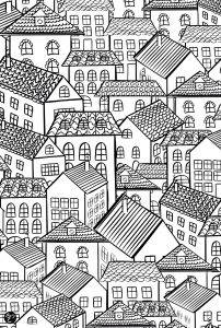 Coloring architecture village roofs