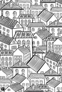 Coloring architecture village roofs