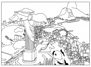 Rio de Janeiro city through the eyes of the Christ the Redeemer statue (Architecture, countries and cities Coloring Page)