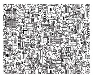 Big city with numerous houses (Architecture, countries and cities Coloring Page)