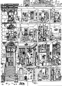 Rooming house by Saul Steinberg (Architecture, countries and cities Coloring Page)
