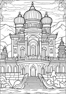Imaginary Indian palace (Architecture, countries and cities Coloring Page)