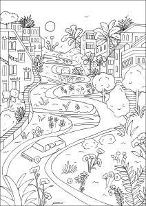 Lombard Street (Russian Hills), San Francisco (Architecture, countries and cities Coloring Page)