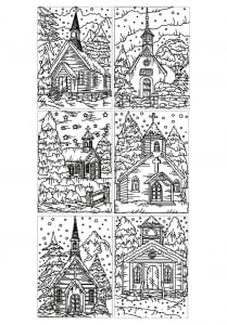 Curches in the winter (Architecture, countries and cities Coloring Page)