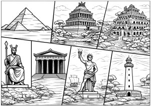 Splendors of Ancient Wonders (Countries, cities and architecture Coloring Page)