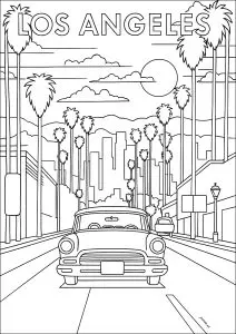 Long street in Los Angeles, with nice car