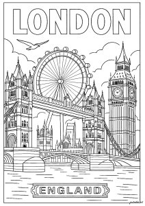 The magic of London, United Kingdom (Architecture, countries and cities Coloring Page)