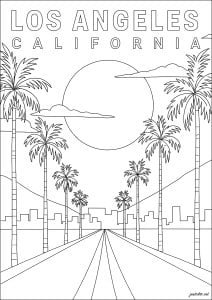 Los Angeles: A sunny stroll under the palm trees (Architecture, countries and cities Coloring Page)