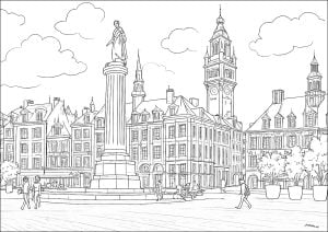 Grand-Place, Lille (France) (Architecture, countries and cities Coloring Page)