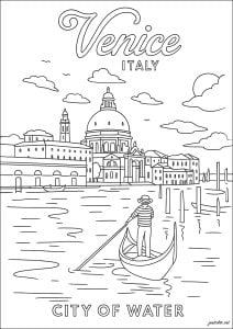 Romantic stroll in Venice, Italy (Architecture, countries and cities Coloring Page)