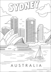 Sidney and its famous opera (Architecture, countries and cities Coloring Page)