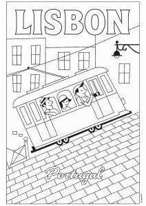 Lisbon and the famous Tramway 28 (Architecture, countries and cities Coloring Page)
