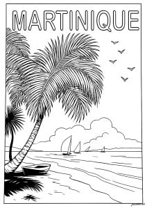 Martinique: Escape under tropical palm trees (Architecture, countries and cities Coloring Page)