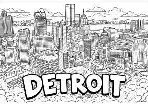 Aerial view of Detroit's buildings