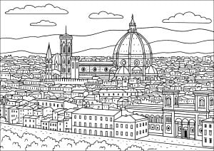 View of Florence, marvel of the Italian Renaissance (Architecture, countries and cities Coloring Page)