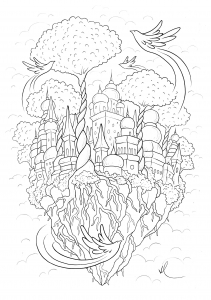 City floating in the sky (Architecture, countries and cities Coloring Page)