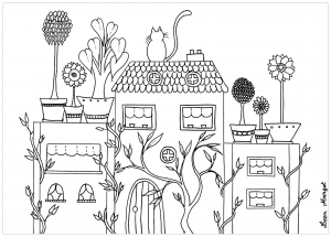 Home and flowers by Leen Margot (Architecture, countries and cities Coloring Page)