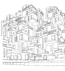 A geometrical city to color (Architecture, countries and cities Coloring Page)