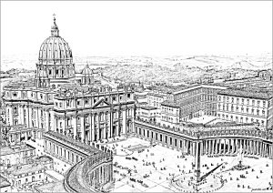 St Peter's Square in Rome (Architecture, countries and cities Coloring Page)