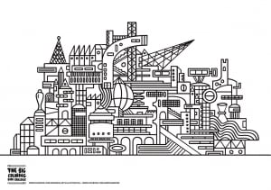 Drawing of a futuristic city (Architecture, countries and cities Coloring Page)