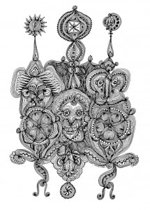 Difficult coloring page for adult, made with a picture by Marc Lamy (Art Brut Coloring Page)