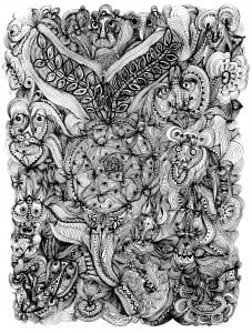 Difficult coloring page to print, made with a picture by Marc Lamy (Art Brut Coloring Page)
