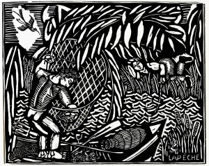 Printable Art Deco Coloring Page for adults : Art-deco-fishing-by-raoul-dufy-1910