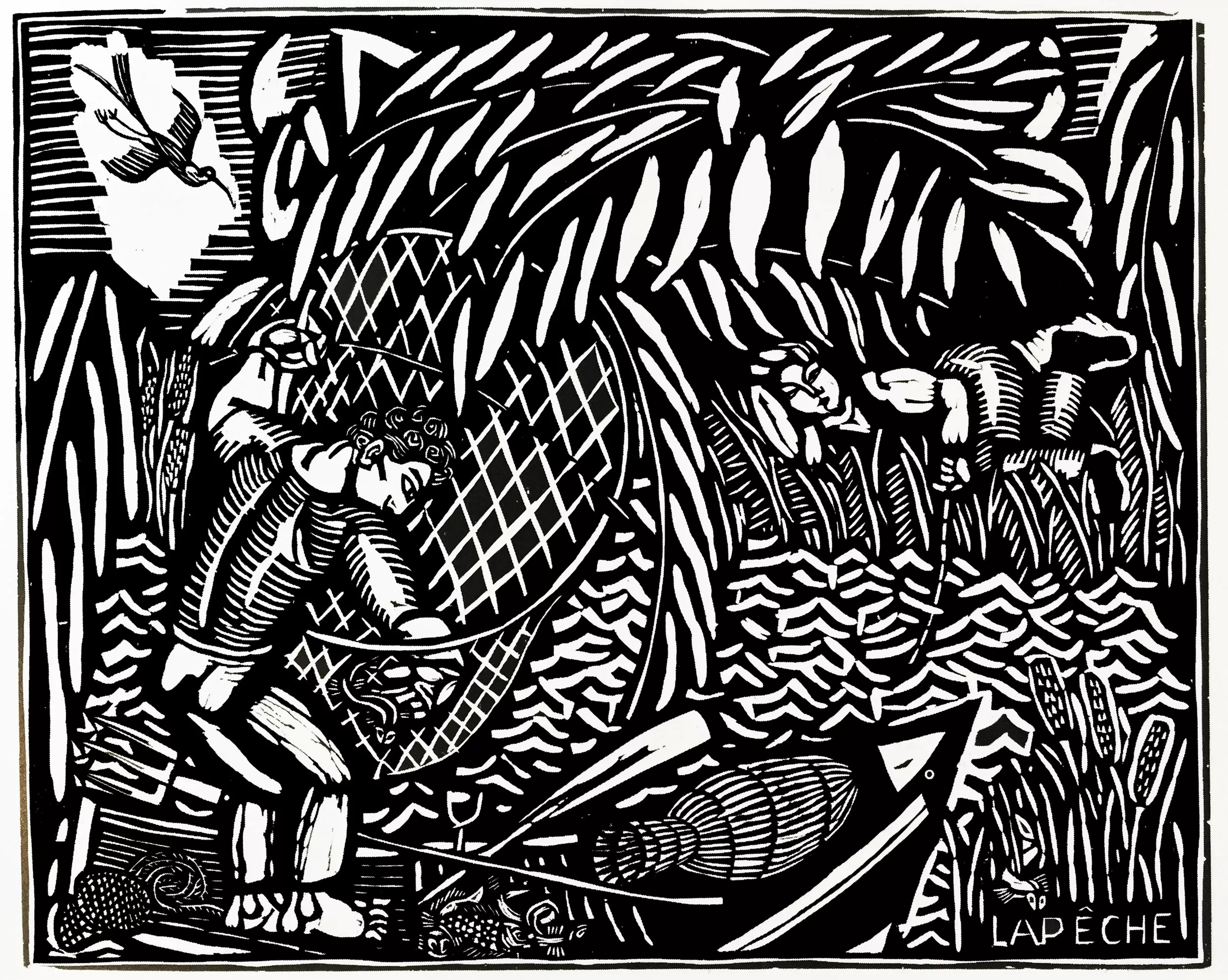 Art deco fishing by raoul dufy - 1910 (Printable Coloring Page for adults)