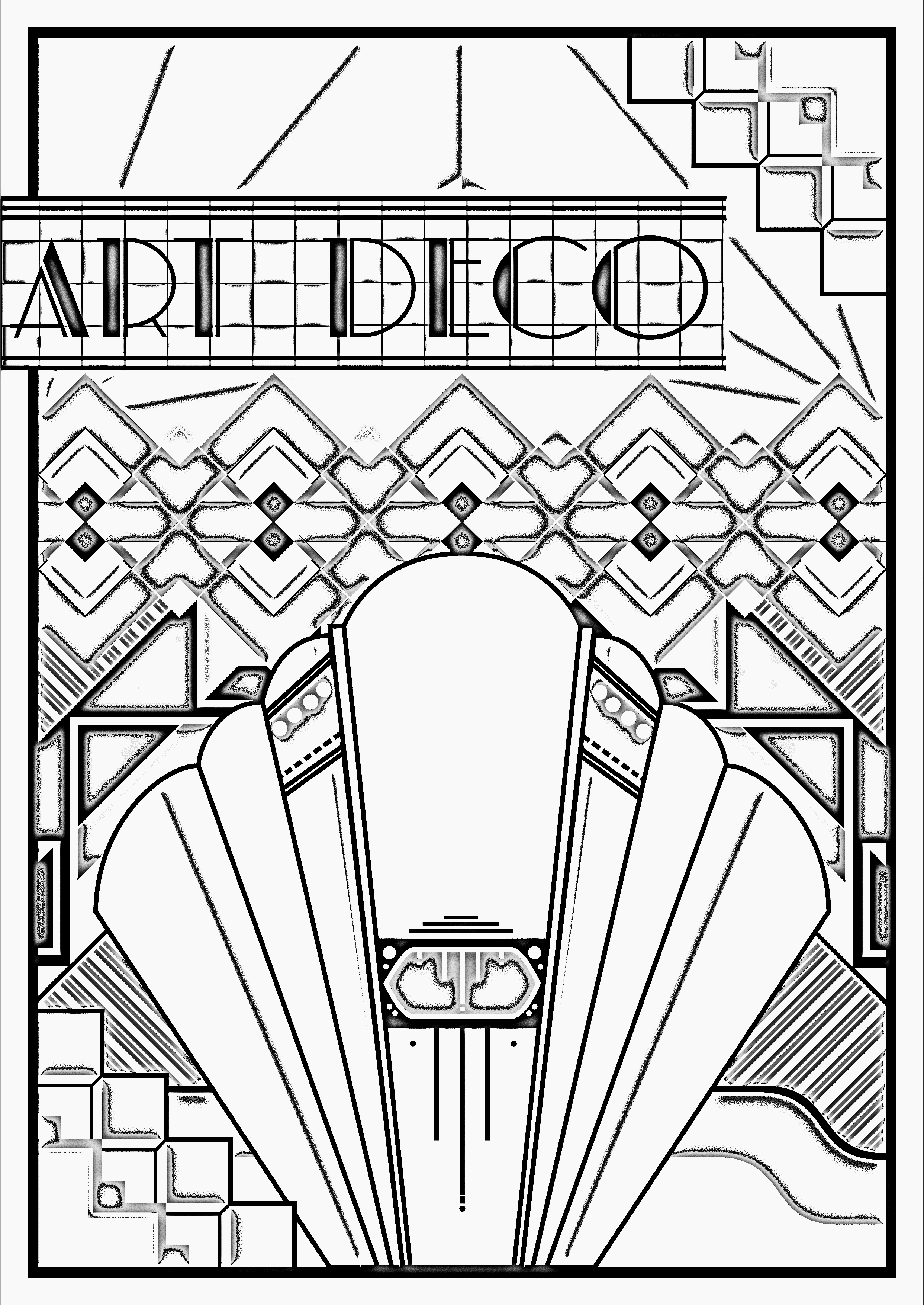 coloring adult art deco poster