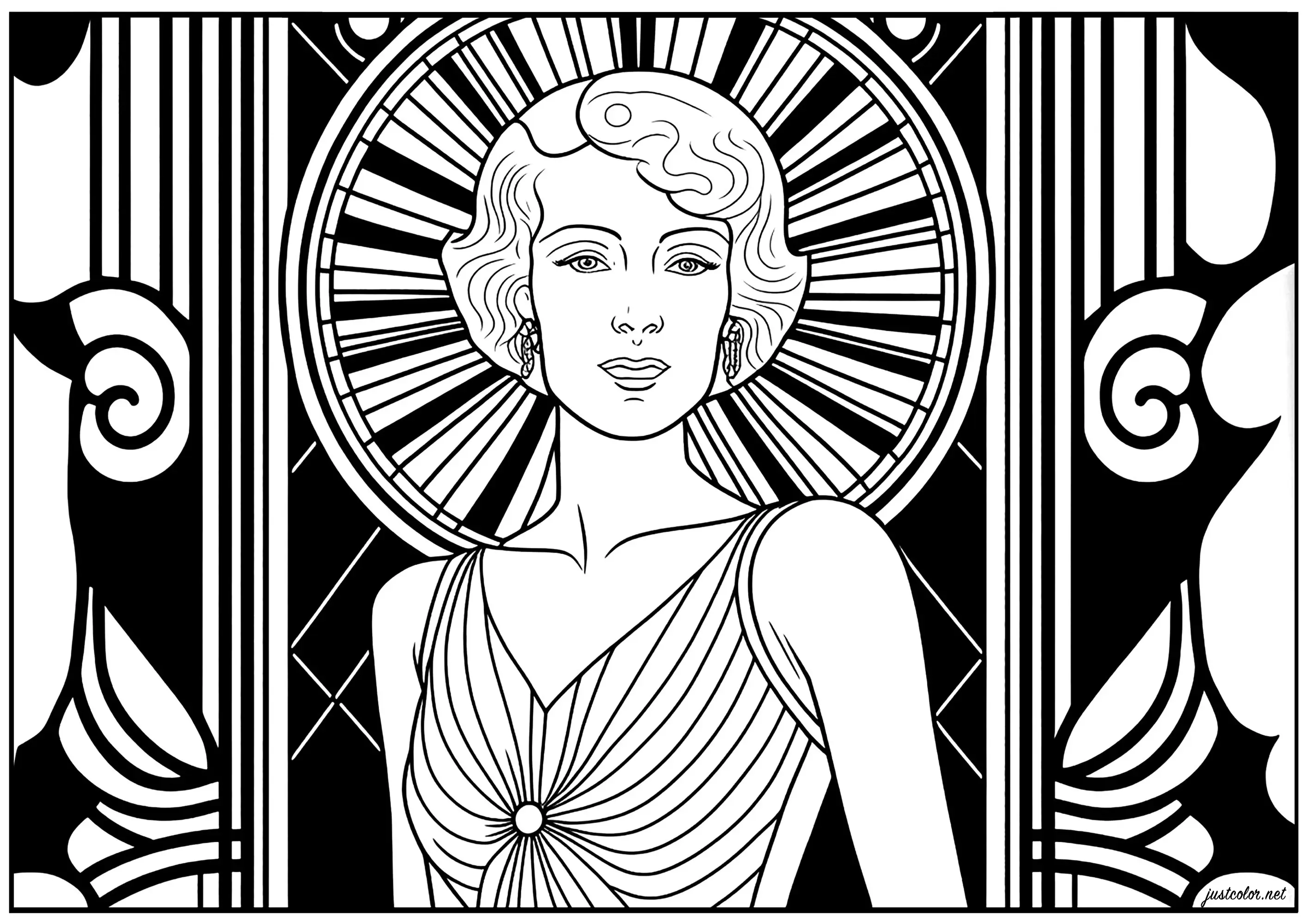 Art Deco Movie Woman - 2 (Printable Coloring Page for adults)
