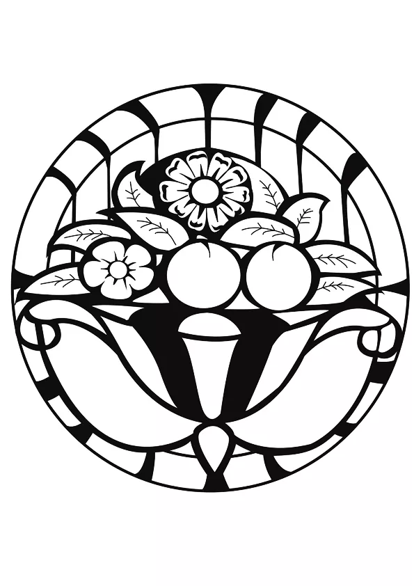 Reproduction of a stained glass see in the street (Printable Art Deco Coloring Page for adults)
