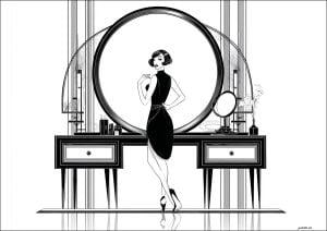 Woman getting ready in front of an Art Deco piece of furniture
