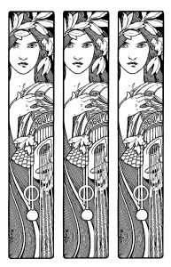 Coloring page adult mucha triptych