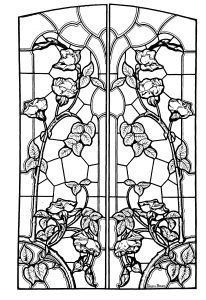 Coloring stained glass drawing art nouveau style